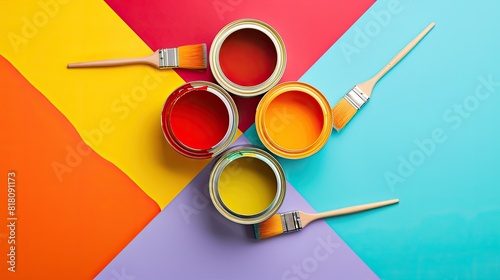 Paint cans banner. Generative AI
