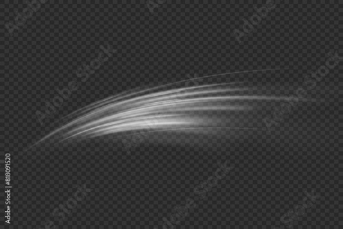 Motion wave effect. Dynamic white line trail. On a transparent background.	

