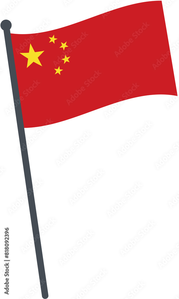 China flag waving on pole. national flag pole transparent. China flag waving on pole. national flag pole transparent.