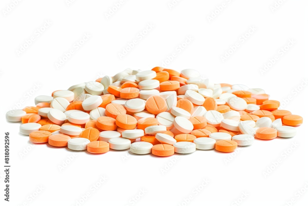 B sanctioned pills on a white background, white and orange colors. Isolated on white backdrop. Pharmaceutical concept B sanctioned pills on a white background, white and orange colors. Isolated on white backdrop. Pharmaceutical concept