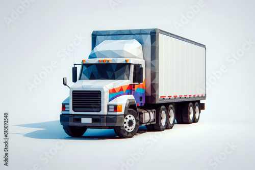 Semi trailer truck. Isolated lorry Cargo vehicle, 3d low poly art illustration.