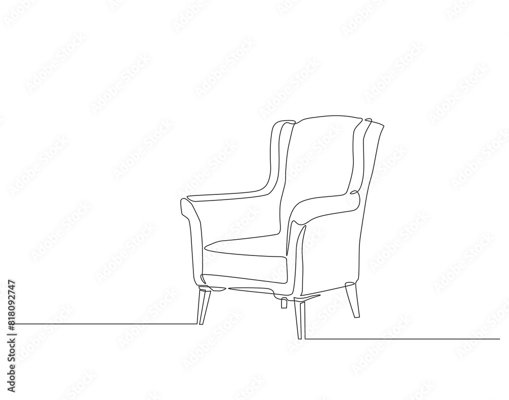 Continuous one line drawing of single sofa. One line drawing illustration of armchair. Room interior concept continuous line art. Editable outline. Continuous one line drawing of single sofa. One line drawing illustration of armchair. Room interior concept continuous line art. Editable outline.