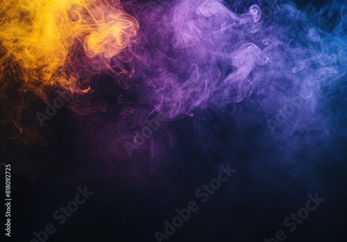 yellow and purple smoke on black background, close up, copy space concept