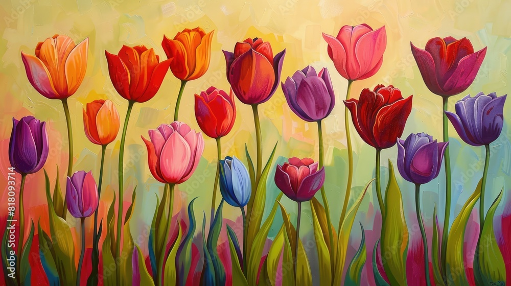 Spring tulips, row.. Generative AI Spring tulips, row.. Generative AI