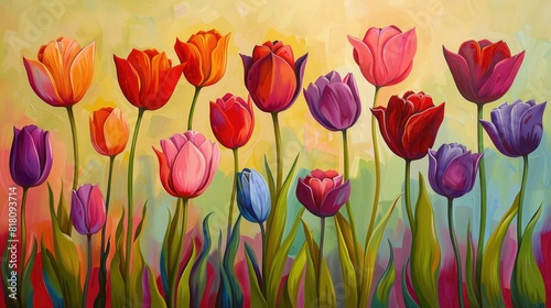 Spring tulips  row.. Generative AI