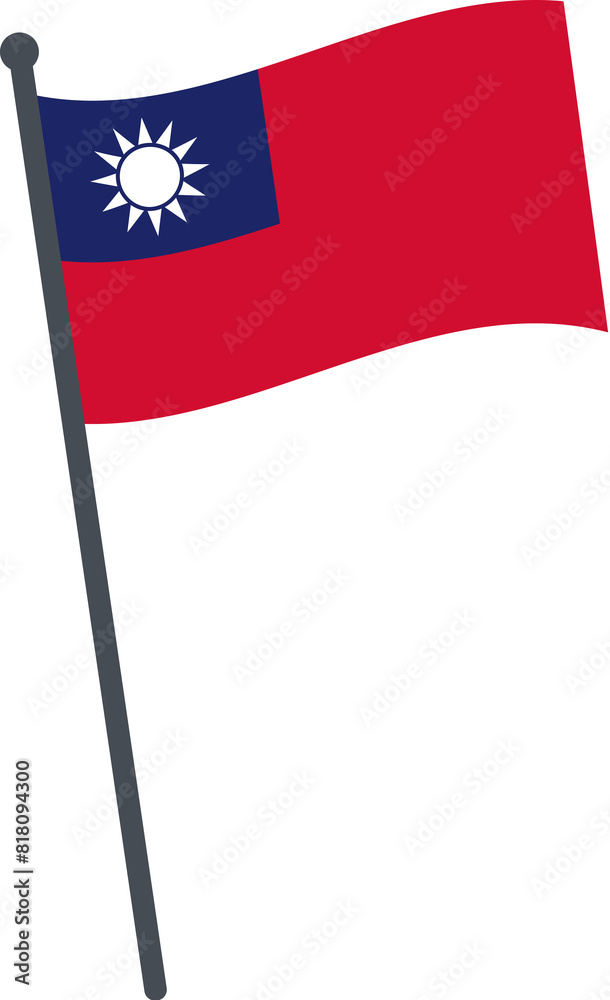 Taiwan flag waving on pole. national flag pole transparent. Taiwan flag waving on pole. national flag pole transparent.