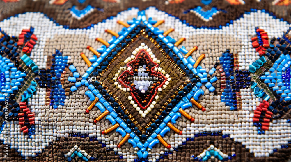 close uo of traditional colourful bead work by native americans, handy crafts,indigenous people close uo of traditional colourful bead work by native americans, handy crafts,indigenous people