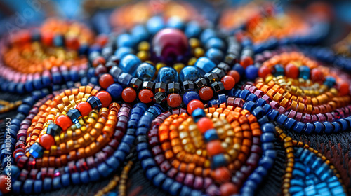 close uo of traditional colourful bead work by native americans, handy crafts,indigenous people