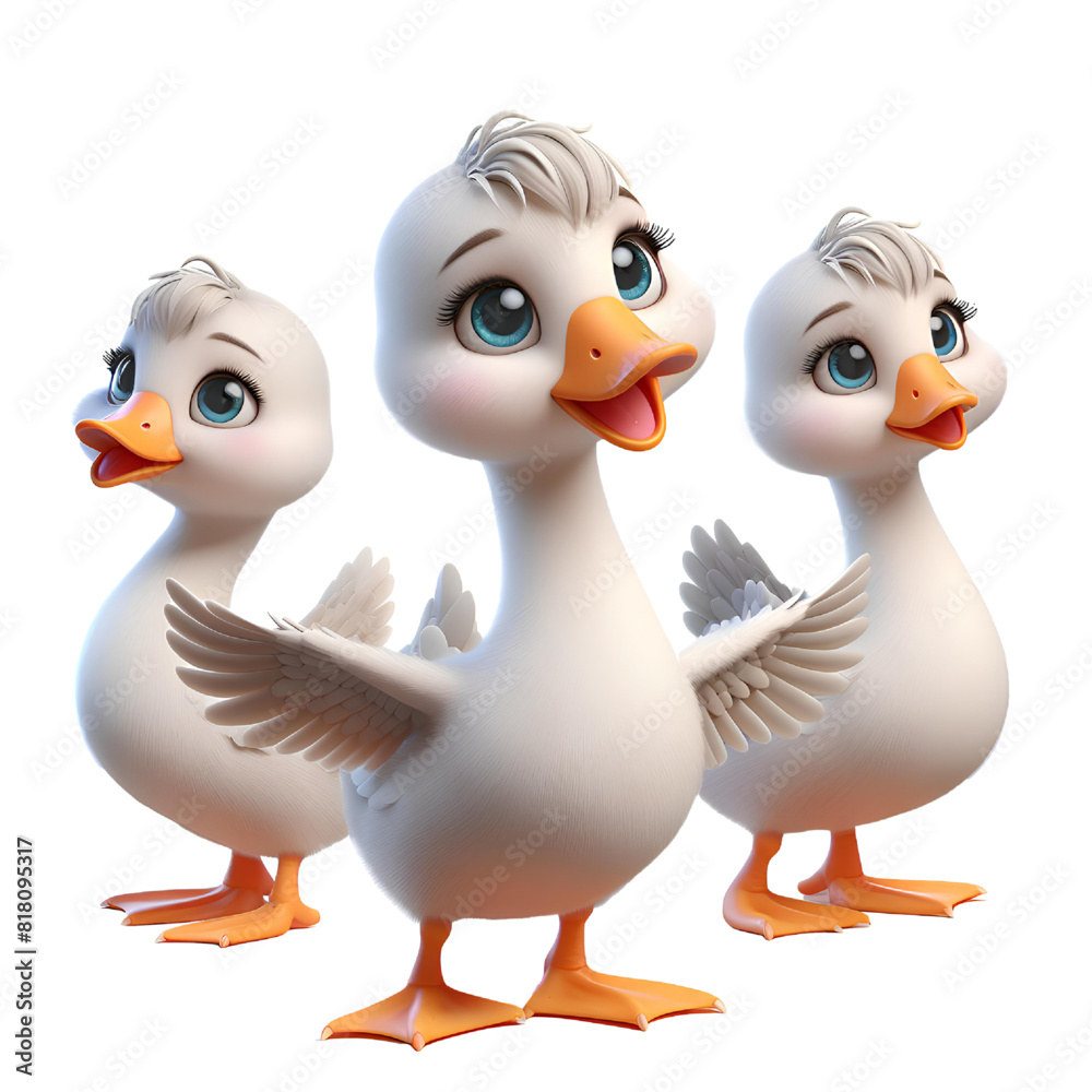 3D CUTE Domestic duck Anas platyrhynchos domesticus Isolated on white background