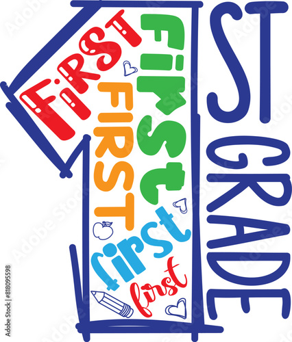 1st grade - hand drawn lettering phrase. Preschool education T shirt typography design. Welcome back to School. Isolated on white background