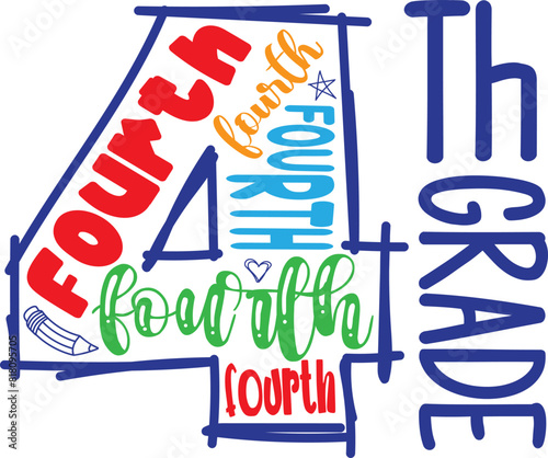 4th grade - hand drawn lettering phrase. Preschool education T shirt typography design. Welcome back to School. Isolated on white background