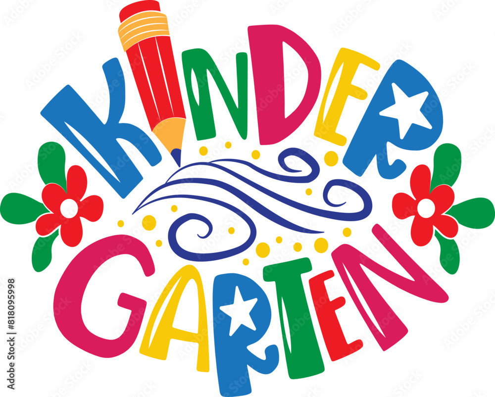 Kinder garten - hand drawn lettering phrase. Preschool education T ...