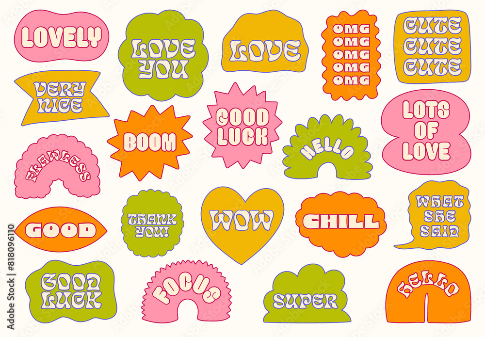 Set of Fun and Bright Text Stickers Stock Template | Adobe Stock