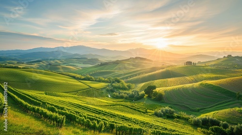 "A beautiful landscape of green rolling hills in Tuscany, Italy" AIG51A.