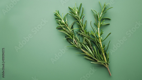 Fresh rosemary on green background