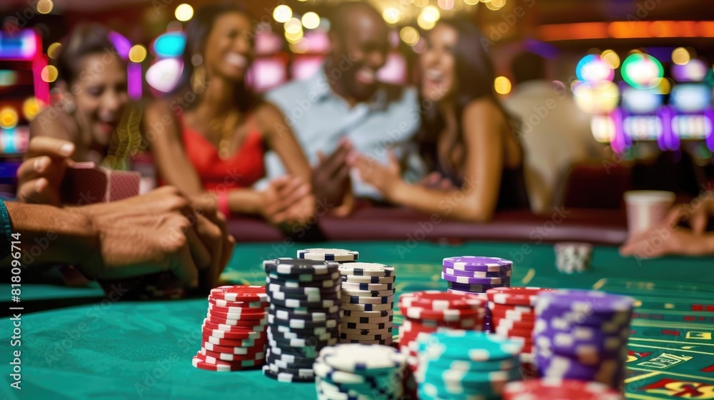 A group of friends are enjoying a night out at the casino. 
