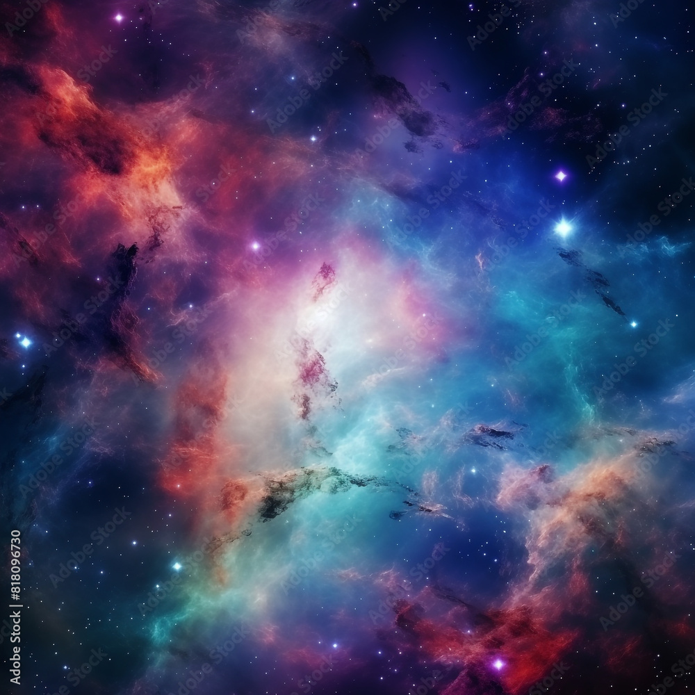 Naklejka premium Abstract and Colorful space galaxy cloud nebula background wallpaper generative AI