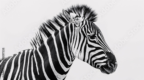 Closeup of a zebra s face. The detailed image captures the zebra s black and white stripes and its distinctive  expressive eyes..