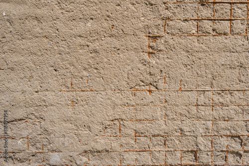 Iron reinforcement in a concrete wall. Abstract construction background. photo