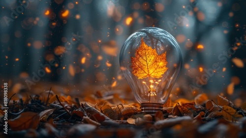 The autumn foliage is insulated in a glass bulb. Environmental concept photo