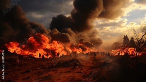 Palestinian Protesters Clash With Israeli Troops Amid Intense Fire and Smoke photo
