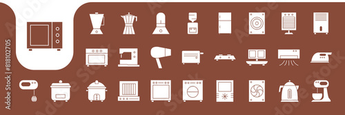 house appliances modern flat icon set collection vector design
