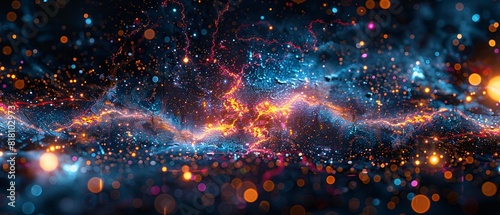 abstract background, universe concept, colorful bokeh, smoke, dust, consisting of orange, blue