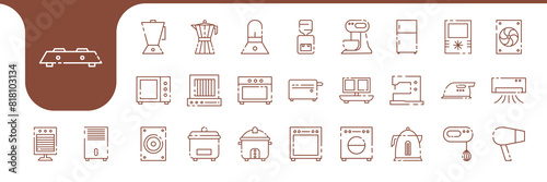 house appliances modern line icon set collection vector design