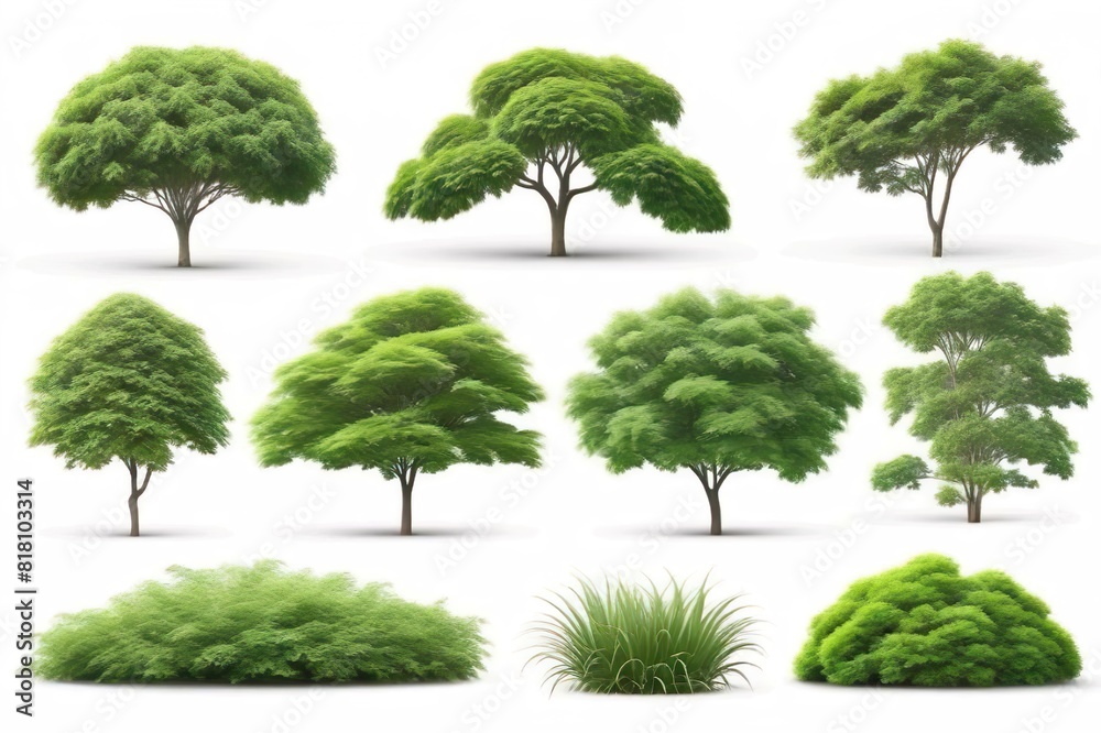 Fototapeta premium collection of green trees isolated on white background.