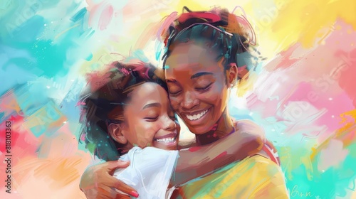 motherdaughter love black mom and girl embracing with smiles and affection digital painting photo