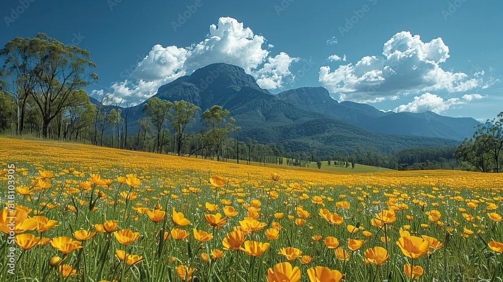 Fototapeta premium A field of bright yellow canola flowers in full bloom.