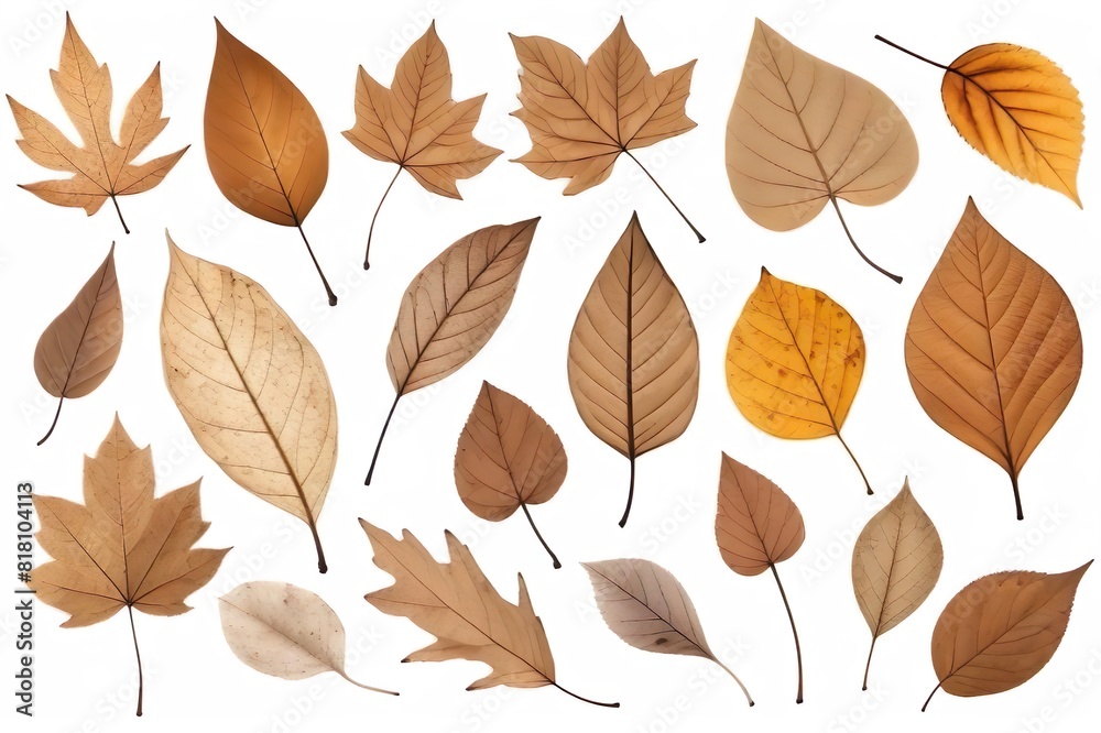 Obraz premium collection of dry autumn leaves isolated on white background.