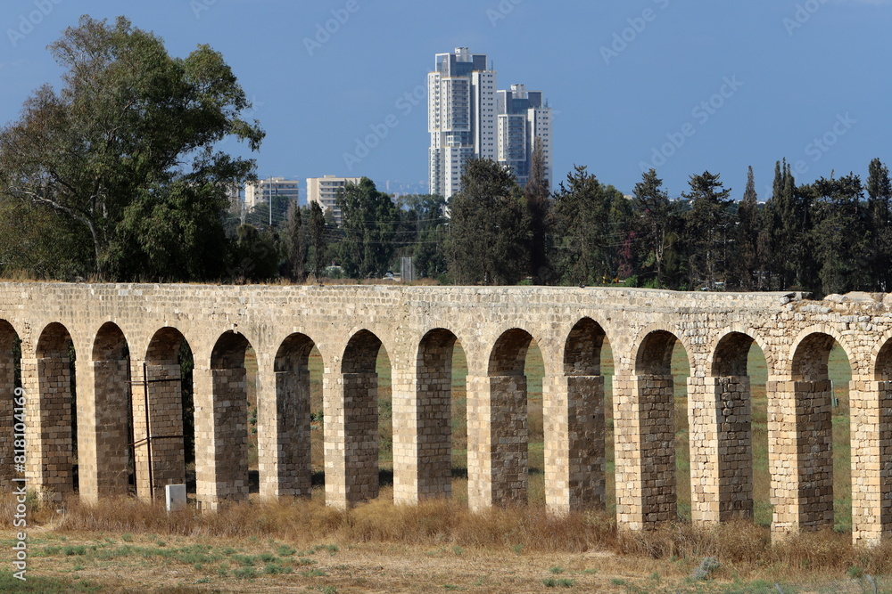 An ancient aqueduct for supplying water to populated areas.