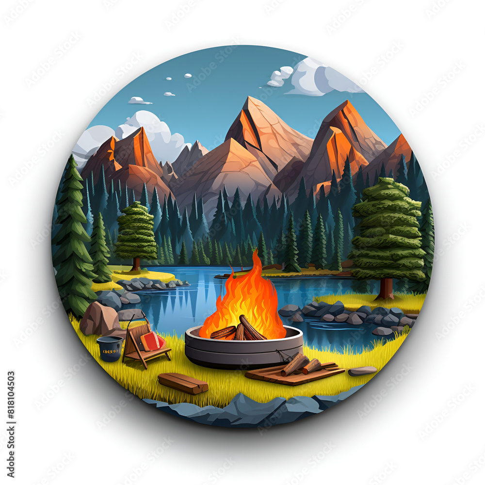 beautiful scenery camping painting. Generative AI