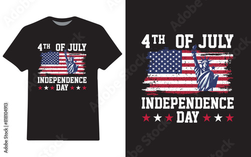 4th of July USA Independence Day Distressed flag with Statue of Liberty T-Shirt Design