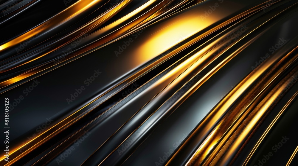 Luxurious golden swirls with reflective surfaces creating a dynamic and elegant abstract pattern on a dark backdrop