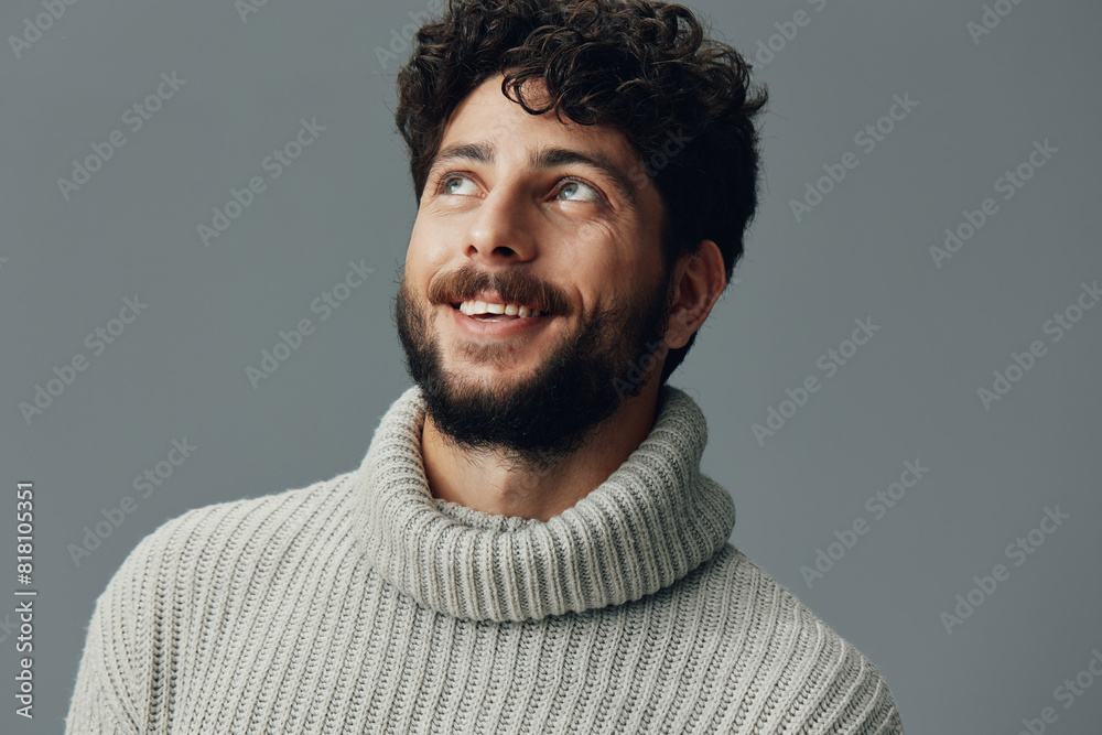 Fototapeta premium Man beard background handsome portrait male isolated casual young adult person attractive happy face