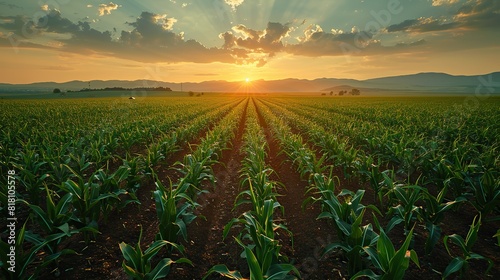 A field of green corn stretching to the horizon.
