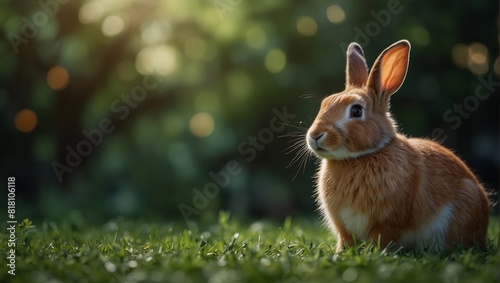 Charming rabbit with expressive eyes joyfully holding a fresh carrot, set against a serene green backdrop. Perfect for Easter, children's content, and healthy eating promotions. photo