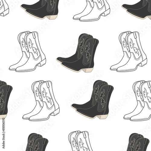 Cowboy boots vector seamless pattern background.
