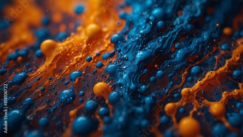 Stunning fluid art with dynamic interplay of cerulean blue and bold orange hues, ideal for contemporary designs, backdrops, and creative projects. photo