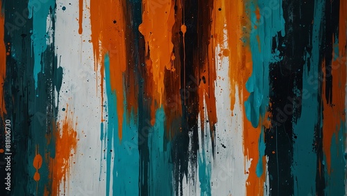 Vibrant abstract paint texture with bold orange, turquoise, and white strokes. Ideal for backgrounds, wallpapers, and artistic projects. photo