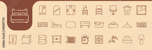 bedroom line art modern icon set collection vector design
