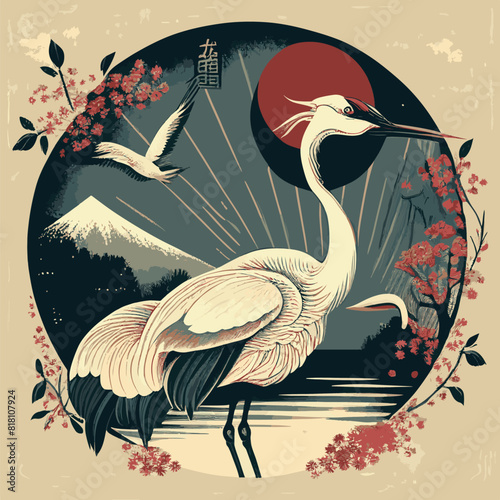 STORK BIRD IN JAPANESE STYLE AND AI-GENERATED VECTOR FILE - VERY SUITABLE FOR YOUR NEEDS