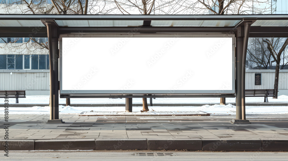 Blank billboard at a bus stop, urban setting, isolated background, with copy space, Blank billboard at a bus stop, urban setting, isolated background, with copy space,