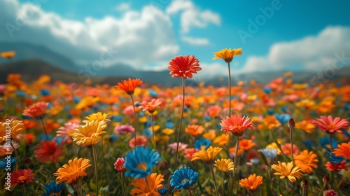 A vibrant field of wildflowers swaying in the breeze