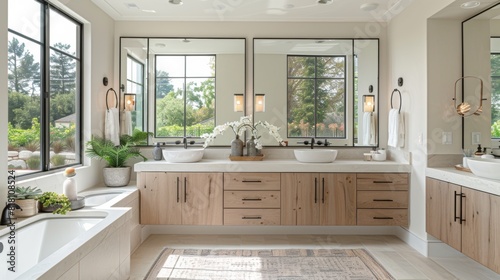 Wallpaper Mural High-quality image of a bathroom with a floating vanity, modern sinks, and large mirrors Torontodigital.ca