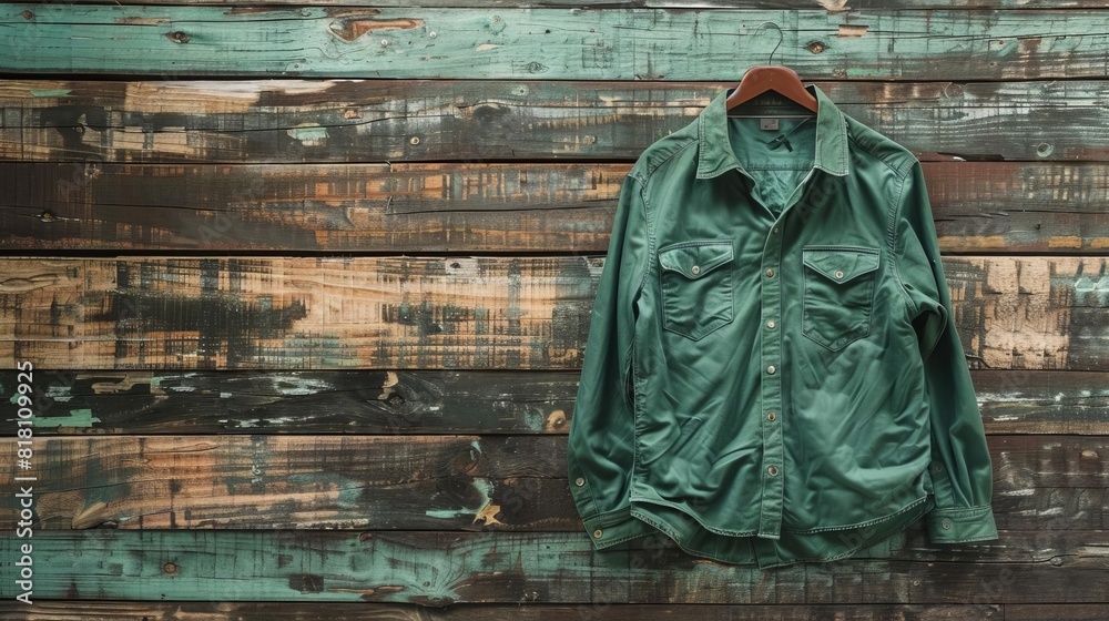 rustic green shirt mockup displayed on weathered wooden wall product display concept illustrations rustic green shirt mockup displayed on weathered wooden wall product display concept illustrations