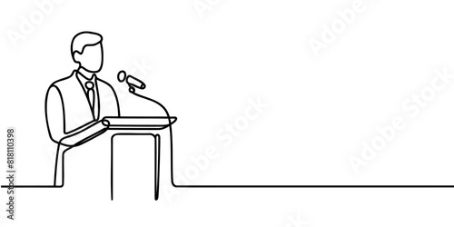 A man in a suit behind the podium, one continuous line of speeches on the podium