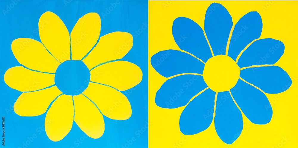 Two flowers in light blue and yellow colours